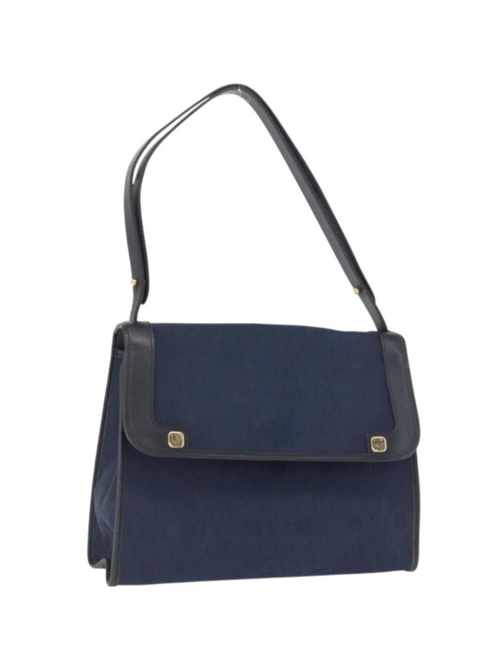 Christian Dior Honeycomb Canvas Shoulder Bag Navy Gold